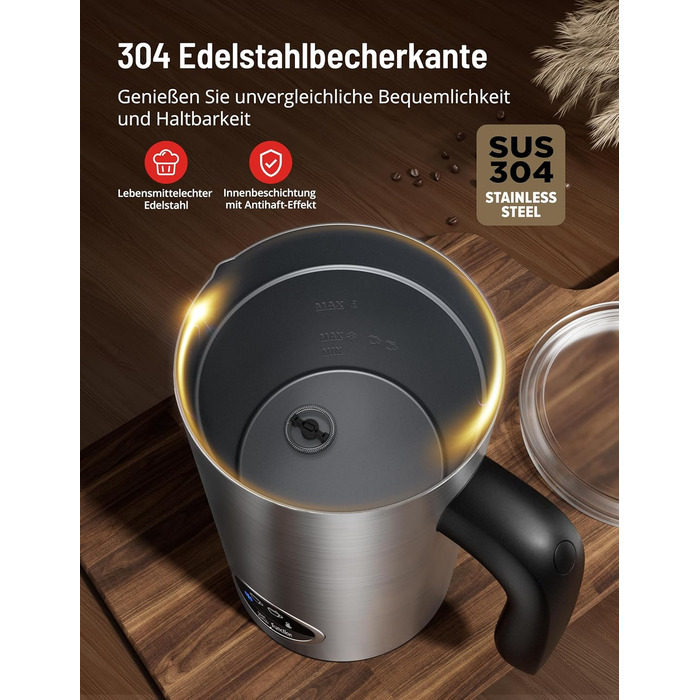 Електричний спінювач молока PARIS RHÔNE 4-в-1, 300 мл, індукція, антипригарне покриття, бездротовий, срібний