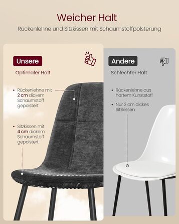 Набір з 2-х обідніх стільців VASAGLE, сірий, з м'яким сидінням, металеві ніжки, регульовані, з тканини Chenille, PU з малюнком, легкий у догляді