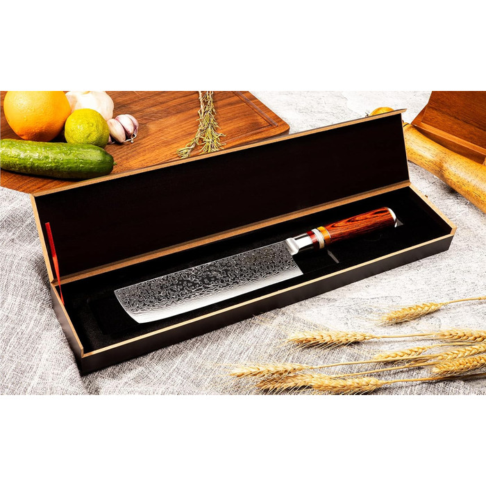 Японський ніж Gyuto FANTECK з дамаської сталі 20 см (67 шарів VG-10) - професійний кухонний ніж з дерев'яною ручкою Pakkawood, подарункова коробка