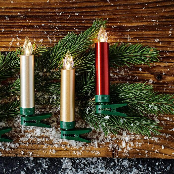 LED-свічки для ялинки Lumix® SuperLight Mini Metallic Gold, 9 см, 12 шт. з пультом керування та батарейками