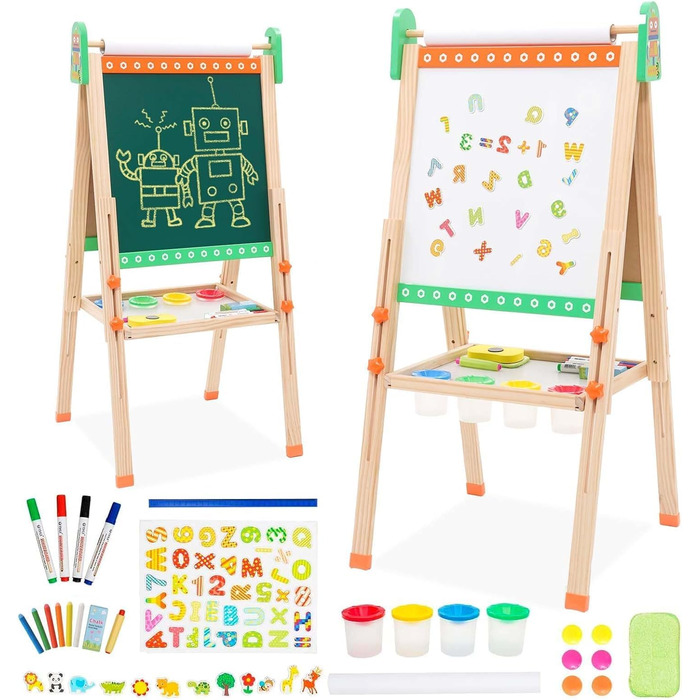 Дерев'яна мольберт Kinder Tafel з паперовою рулонкою, регульована висота, зелений колір