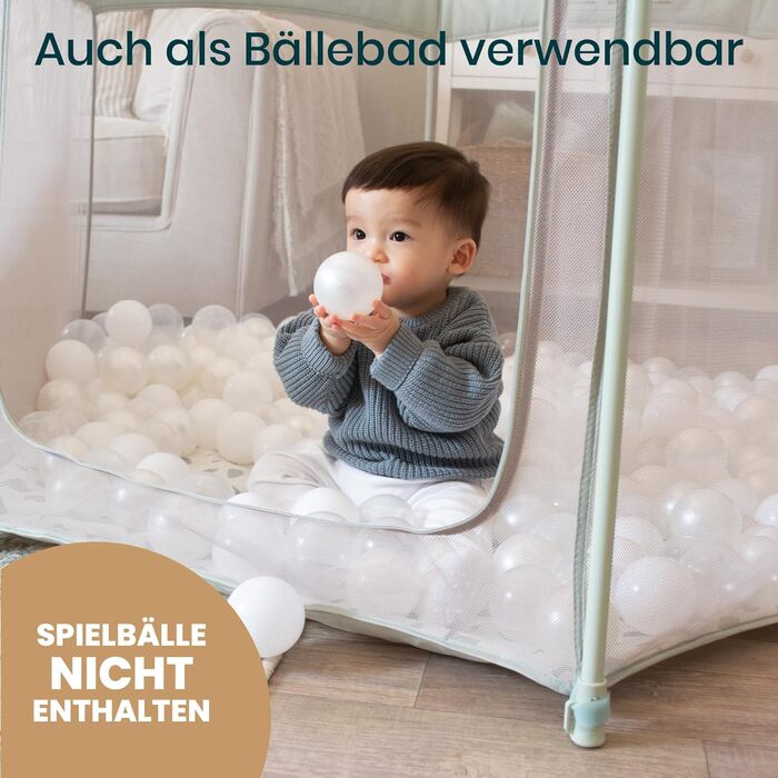 Дитячий манеж Tutti Bambini Laufstall - складаний, з сіткою 360°, швидким складанням, дверцятами на блискавці, килимком та сумкою, 135 x 135 x 75 см (листяний зелений)