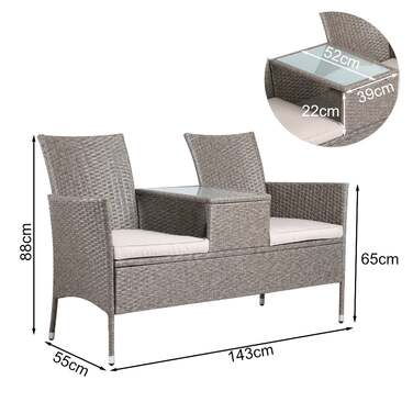 Лавка для кіно Poly Rattan кремова 143x55x88см