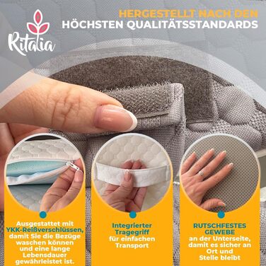 Ортопедична подушка для ніг Ritalia Venenkissen: підтримка ніг, лікування варикозу, 3 рівні висоти, 60x60x30 см, сірий колір