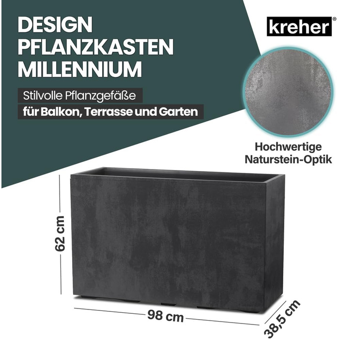 Плантатор Kreher XL Millennium: кашпо для квітів з каменю, різні розміри та кольори (коричневий, бежевий, антрацитовий, сірий). З міцного пластику.