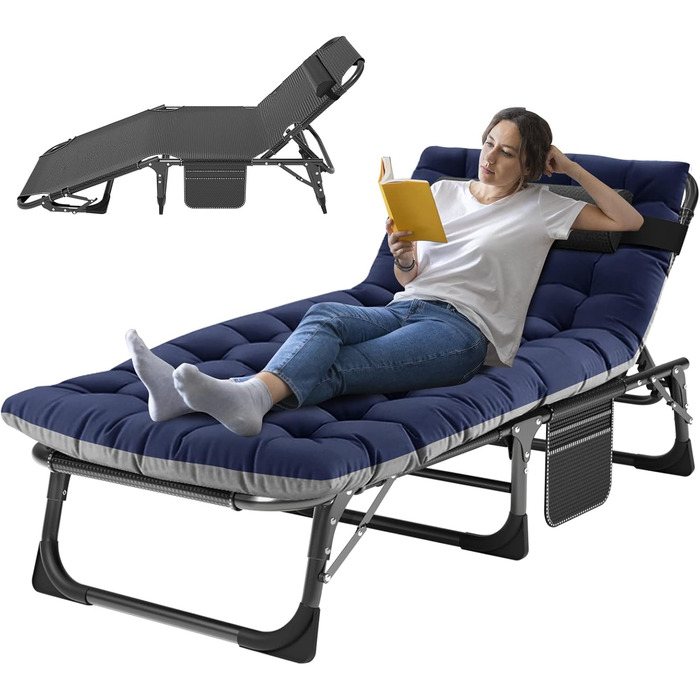 Розкладне ліжко – крісло з матрацом, 200 кг, блакитна плюшева тканина. Підходить для офісу, тераси, саду, кемпінгу та відпочинку на сонці.