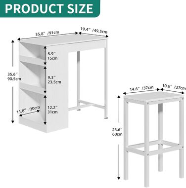 Набір барних столів YITAHOME з 3 предметів з 2 стільцями, металевий каркас, білий, для дому/кухні