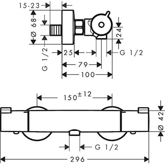 Змішувач для ванної Hansgrohe Ecostat - n Aufputz з термостатом, обмежувачем температури 40°C, для 2 споживачів (хром)