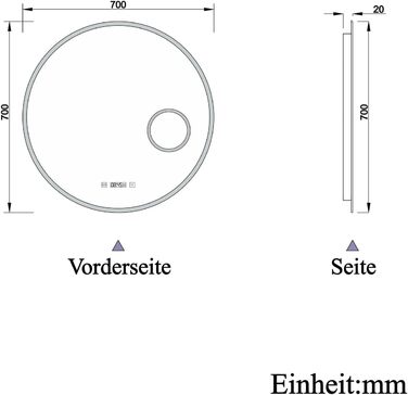 Круглий LED дзеркало для ванної кімнати 70 см з підсвічуванням, сенсорне управління, протитуманне покриття, Alpha серія, холодний білий світ, 70x70 см, 3 режими освітлення (дзеркало+годинник)