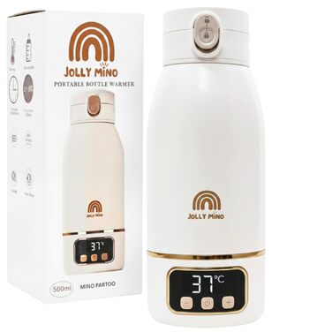 Jolly Mino: Портативний підігрівач пляшок 500 мл – Бездротовий, з нержавіючої сталі, для дитячого харчування та води – Ідеальний для подорожей, авто та літака