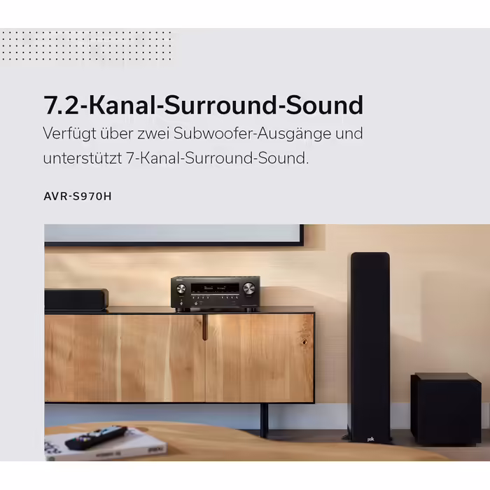 Denon AVR-S970H AV-ресівер 7.2, Hi-Fi підсилювач з Dolby Atmos, DTS:X, 8K HDMI, Bluetooth, Wi-Fi, AirPlay 2, HEOS, Alexa, чорний