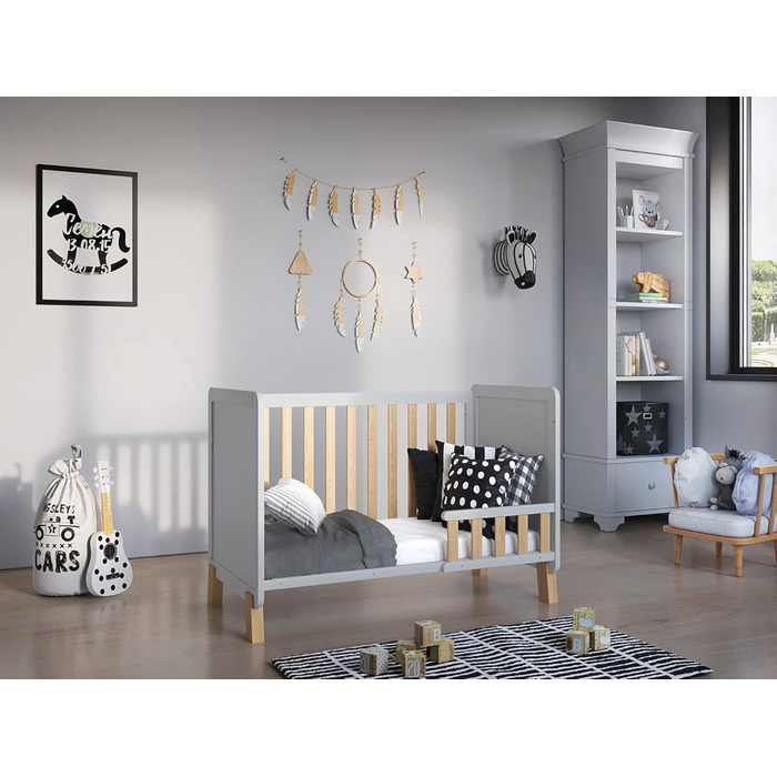 Дитяче ліжко-приліжкове Love For Sleep 120x60 см з матрацом з піною Aloe Vera Francis, дерев'яне ліжко для немовлят, ліжко-приліжкове, ліжко з ростом, дерев'яне ліжко для дітей, біле