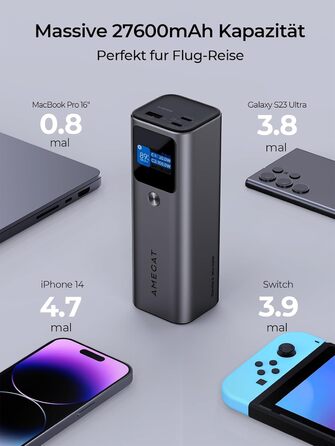 Вт, 27600 мАг Power Bank USB C Вхід і вихід Зовнішні акумулятори для мобільних телефонів PD 3.1, Цифровий дисплей, для ноутбуків, планшетів, смартфонів, навушників та інших пристроїв, 140