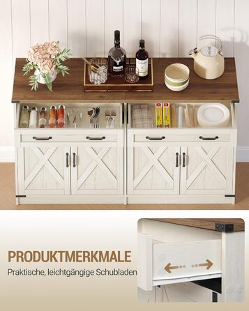 Кухонна шафа Hzuaneri з ящиком та 2 дверцятами, шафа для зберігання, регульовані полиці, стиль кантрі, 40 x 140 x 80 см, вінтажний коричнево-білий колір, SC94814X