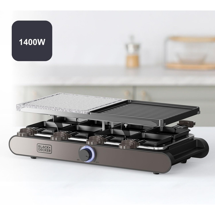 Ракельниця Black+Decker для 8 осіб з натурального каменю, антипригарне покриття, регулювання температури, 1400 Вт, PFOA-free