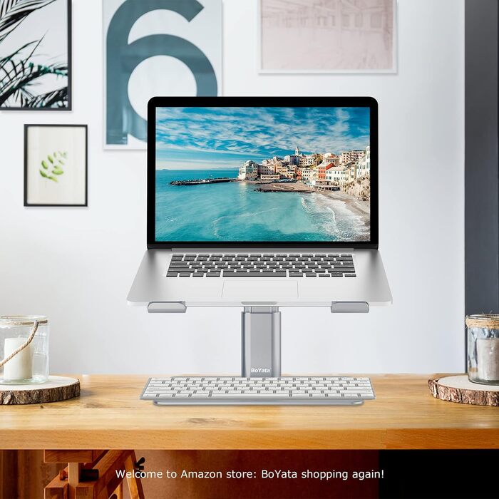 Підставка для ноутбука BoYata: регульована висота, алюміній, для MacBook, Dell, HP, Samsung, Acer, ASUS, Chromebook (сіра)