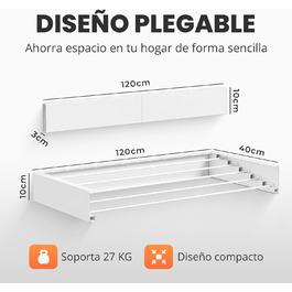 Настінна сушарка для білизни Jupplies, 120 см, розкладна, з алюмінію, 30 кг, для дому та вулиці (біла)