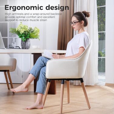 Крісла для обідньої зони ELUCHANG (2 шт.), поворотні на 360°, м'яке сидіння 10 см, високі підлокітники, кремово-білий велюр, до 150 кг, для спальні, кухні, вітальні