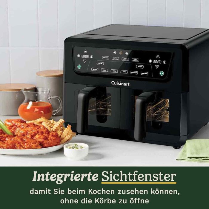 Фритюрниця Cuisinart XXL 10.4L з двома зонами нагріву | Без PFAS та хімікатів | Для смаження, грилю, випікання, дегідратації та підтримання тепла | 2 x 5.2L, 8+ порцій | Знімні деталі, придатні для миття в посудомийній машині (2 камери + скло)