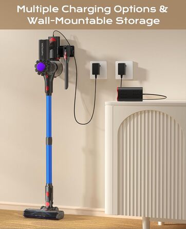 Бездротовий акумуляторний пилосос V15: 35KPa, 6-в-1, для тварин, тверді підлоги та килими (блакитний)