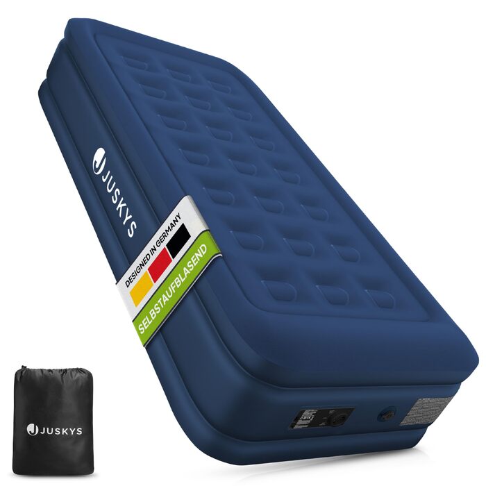 Надувний матрац Juskys Sapri M блакитного кольору - 1 особа, самонадувний, для гостей та кемпінгу, з вбудованим насосом
