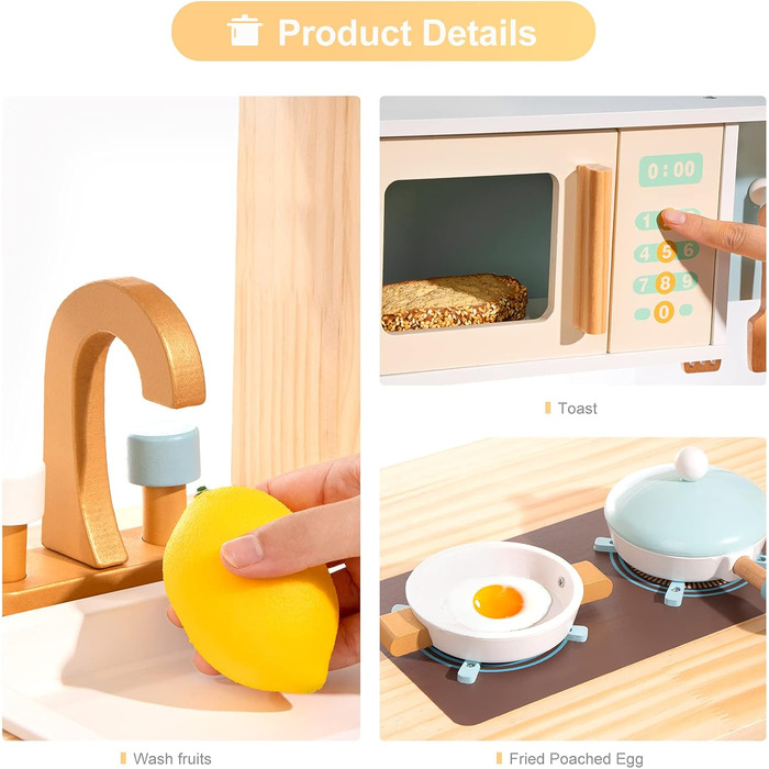 Дерев'яна дитяча кухня ROBUD з аксесуарами | Іграшковий кухонний набір для дітей з продуктами та кухонним обладнанням