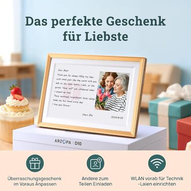 ARZOPA D10: Металевий цифровий рамка для фото 10.1' з хмарним сховищем, сенсорний екран HD, без підписки, для обміну фото та відео, індивідуальна привітальна картка - D10 Gold