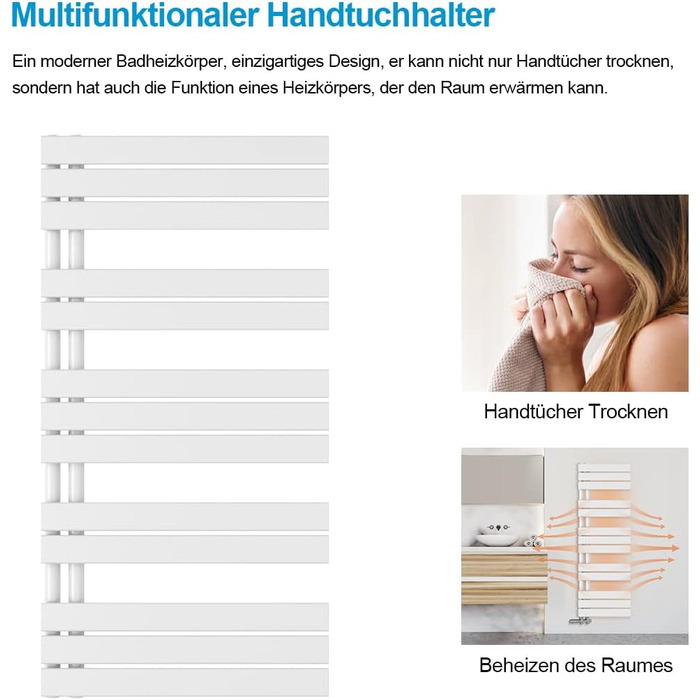 Електричний нагрівач для ванної кімнати Heilmetz Badheizkörper: сушарка для рушників, 400x1176 мм, білий, 494W, бічний підключення