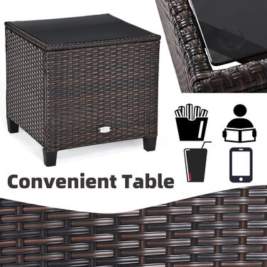 Набір садових меблів LIFEZEAL 3 предмети: 2 крісла та стіл з ротангу PE, скляна стільниця, подушки для тераси, балкона, саду (Коричневий з чорним)