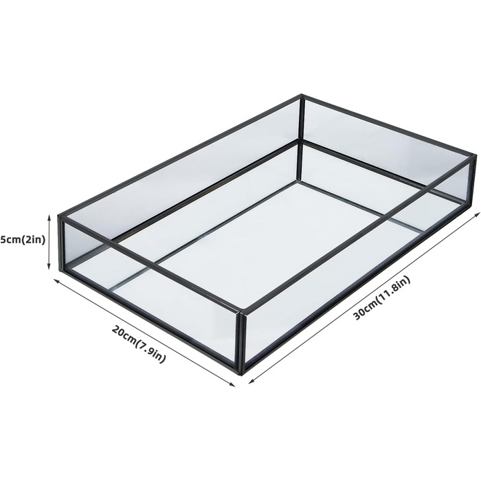 Ретро Дзеркальний лоток Декоративний лоток Чорний скляний лоток Лоток (30 x 20 x 2 см) BK