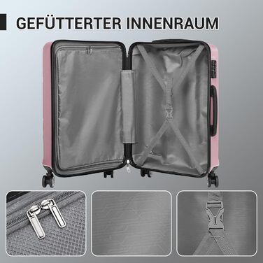 KONO Набір валіз 3 в 1: велика, середня, маленька. ABS, рожевий, з TSA замком та колесами