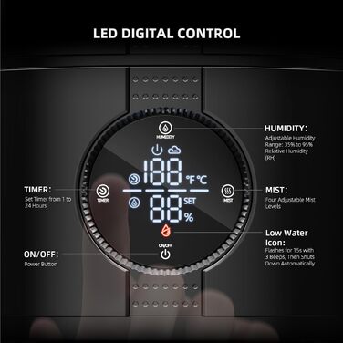 Зволожувач повітря Spider Farmer Neuer 5л для рослин, теплиці, кімнати з гігрометром та автовимкненням, чорний