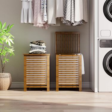 SMIBUY Кошик для білизни з бамбука з кришкою, 30л, для одягу, іграшок, рушників (горіх)