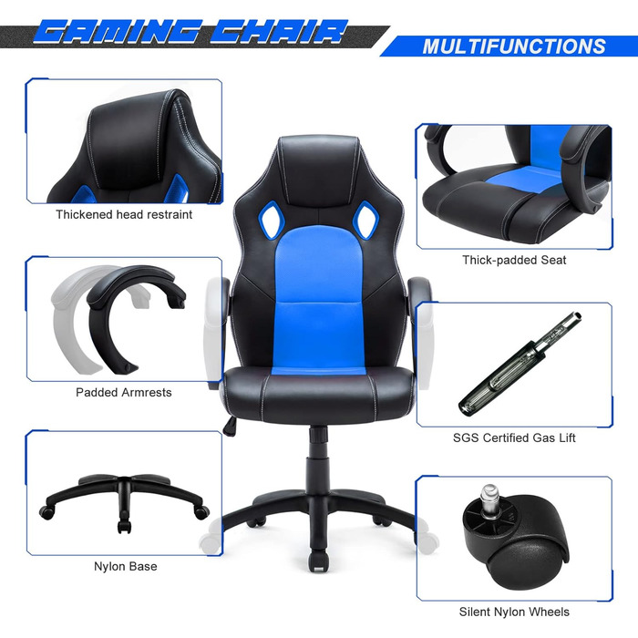 Інтимне ігрове крісло WM Heart Ергономічне шкіряне крісло PC Racing Executive Chair (синій)