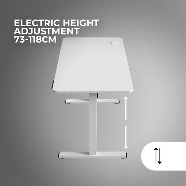 Стол Mars Gaming MGD-ERGOPRO: електричний, регульована висота 73-118 см, карбонова поверхня, металева конструкція, тримач для навушників, керування кабелями, 110x60 см, білий
