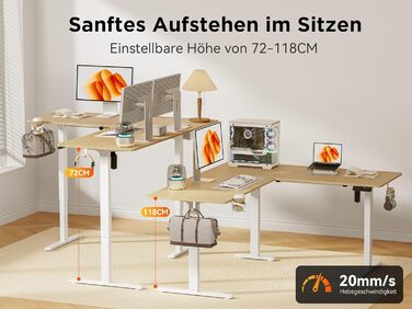 Електричний кутовий стіл WALKINGDESK 190 x 150 см з регулюванням висоти, для офісу, дому, геймінгу, з кабелеуправлінням, колір дуб