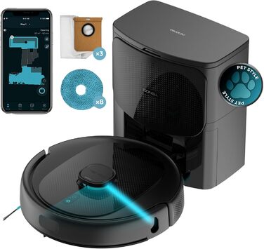 Робот-пилосос Cecotec Conga 9590 Spin Revolution Ultra Power з автопорожненням, 10000 Па, лазерна навігація, 240 хв, моп, силіконова щітка, для дому та тварин, керування через додаток