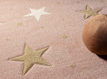 Дитячий м'який зірчастий килим the carpet Moonde, дитячий килим із зображенням зоряного неба, з ефектом хай-фай, легкий у догляді, стійкий до фарбування, Зоряний, Рожевий, (80 х 150 см, рожеві зірки)