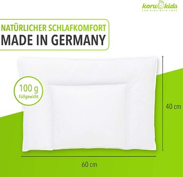 Дитяча подушка Koru Kids® 40x60 см – 100% бавовна, Oeko-Tex, Made in Germany, наповнювач 100г пуху
