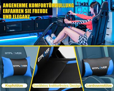 GTPLAYER Симулятор кокпіт для автосимуляторів, стійка для керма та педалей з динаміками (Синій)