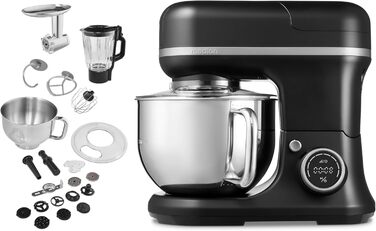 Кухонна машина MEDION MD18430: 3-в-1 (міксер, м'ясорубка, кухонний комбайн), 5 л чаша з нержавіючої сталі, 1200 Вт, подрібнювач, нарізувач, цифровий дисплей, чорний