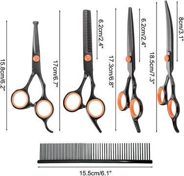 Набір для догляду за собаками з нержавіючої сталі 6-в-1 філіровочні, вигнуті, прямі ножиці та гребінець для собак/котів
