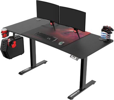 ULTRADESK Стіл для роботи Level V2 - Регульована висота, 140x68 см - Електричний стіл для геймінгу, офісу, дому - з XL-килимком для миші - Чорний, Червоний