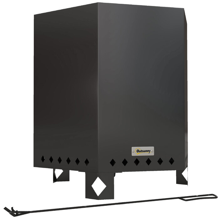 Вогнище, мангал для вогню, кострище, з мітлою, 45 x 38,8 x 46,5 см, сріблястий + чорний