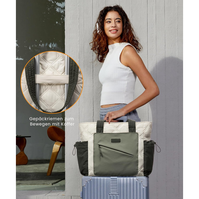 Сумка-шопер LOVEVOOK для жінок: велика, легка, для ноутбука 15,6/17,3 дюймів, робоча/університетська, для роботи, навчання, подорожей (бежево-зелений)