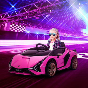 Дитячий електромобіль HOMCOM Lamborghini, 3-5 км/год, з дистанційним керуванням, для дітей 3-5 років, рожевий