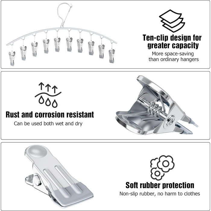 Набір кронштейнів для вішалки для штанів з 3 шт. , компактний з 10 затискачами, гачок, металевий нековзний, органайзер для шафи