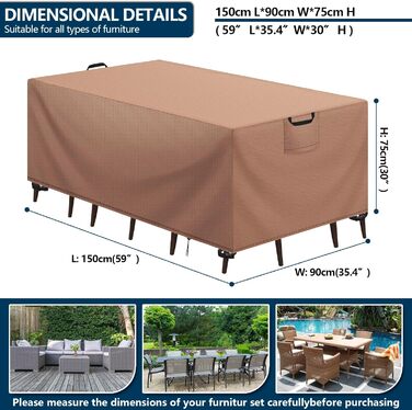 Захисний чохол для садово-патіо меблів, водовідштовхуючий, 420D Oxford, Anti-UV, 150x90x75 см