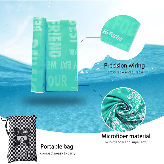 Швидкий сухий пляжний рушник з мікрофібри Hiturbo з футляром для перенесення, рушником під тиском, рушником без піску, суперпоглинаючим рушником (зелений / манта)