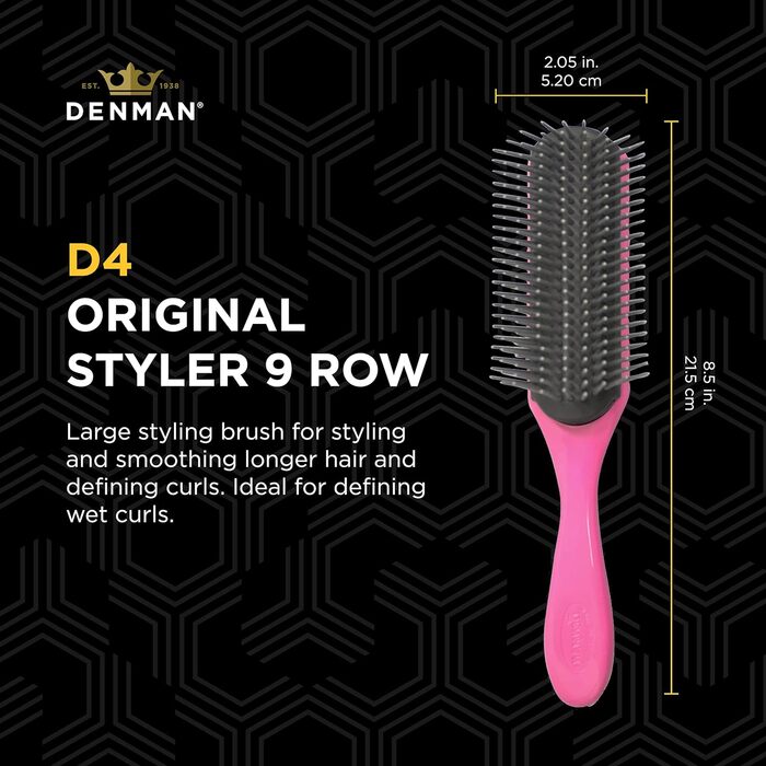 Щітка для укладання кучерявого волосся Denman Curly Hair Brush D4 (All Black) - для довгого волосся та чітко окреслених кучерів (рожевий/сірий, рожевий/сірий)